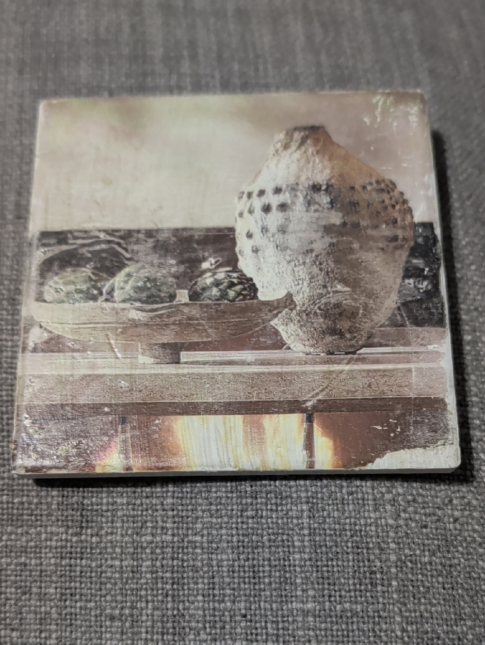 Decorative Shell Tile Art Coaster - Neutral Coastal Accent Handcrafted